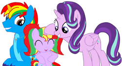 Size: 2595x1407 | Tagged: safe, artist:shieldwingarmorofgod, starlight glimmer, oc, oc:shield wing, oc:starling shield, alicorn, pony, g4, alicornifed, alicornified, canon x oc, couple, daughter, female, filly, foal, race swap, simple background, starlicorn, transparent background, xk-class end-of-the-world scenario