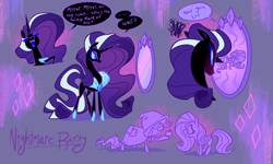 Size: 4000x2400 | Tagged: safe, artist:janegumball, fluttershy, nightmare rarity, pegasus, pony, rabbit, unicorn, eternal night au (janegumball), g4, animal, apple, cloak, clothes, dialogue, disguise, duo, eyes closed, female, food, frown, fur collar, high res, hoof on chest, horn, lol, long mane, long tail, magic mirror, mare, mirror, open mouth, open smile, smiling, snow white and the seven dwarfs, speech bubble, tail