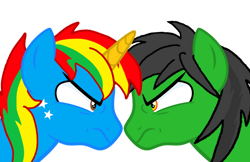 Size: 828x536 | Tagged: safe, artist:shieldwingarmorofgod, oc, oc:shield wing, oc:star armour, alicorn, pegasus, angry, duo, duo male, male, simple background, stare, transparent background