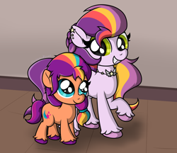 Size: 2650x2292 | Tagged: safe, artist:background basset, sunny starscout, sunny starscout's mother, earth pony, pony, g5, my little pony: tell your tale, spoiler:g5, spoiler:my little pony: tell your tale, duo, female, filly, filly sunny starscout, foal, mother and child, mother and daughter, younger