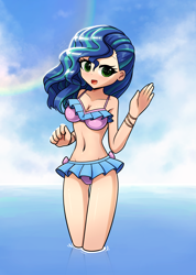 Size: 2508x3528 | Tagged: safe, artist:howxu, misty brightdawn, human, g5, adorasexy, alternate hairstyle, belly button, bikini, clothes, commission, concave belly, cute, humanized, light skin, mistybetes, partially submerged, sexy, slender, standing in water, sweet dreams fuel, swimsuit, thin, water