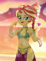Size: 750x1000 | Tagged: safe, artist:emeraldblast63, sunset shimmer, equestria girls, g4, bare shoulders, belly button, breasts, cleavage, female, may the fourth be with you, slave leia outfit, sleeveless, solo, star wars, stupid sexy sunset shimmer