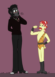 Size: 2805x3953 | Tagged: safe, artist:razzy, flam, king sombra, human, equestria girls, g4, clothes, costume, crack shipping, duo, duo male, equestria girls-ified, facial hair, flambra, gay, heart, heart eyes, height difference, male, moustache, shipping, wingding eyes