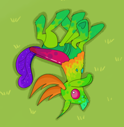 Size: 862x878 | Tagged: safe, artist:the---robbie72, thorax, changedling, changeling, king thorax, lying down, male, on side, overhead view, solo, underhoof