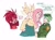 Size: 1403x1043 | Tagged: safe, artist:l4zy_4le, fluttershy, human, bare shoulders, clothes, dialogue, female, flaky, flippy, frown, happy tree friends, humanized, male, off shoulder, off shoulder sweater, simple background, speech bubble, stare, sweat, sweater, the stare, trio, white background, winged humanization, wings
