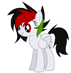 Size: 901x930 | Tagged: safe, artist:kruvvv, oc, oc only, oc:kruv, pegasus, pony, :t, ^^, animated, eyes closed, eyes open, folded wings, gif, looking at you, looking down, multicolored hair, multicolored mane, raised hoof, scrunchy face, short mane, simple background, smiling, smiling at you, solo, spread wings, transparent background, waving, wings, wrinkles