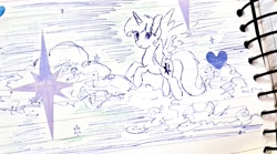 Size: 3588x1988 | Tagged: safe, artist:pelinstwinkle, twilight sparkle, alicorn, pony, g4, female, flying, heart, high res, lined paper, mare, pen drawing, sketch, solo, traditional art, twilight sparkle (alicorn)