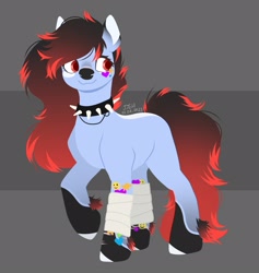 Size: 2049x2160 | Tagged: safe, artist:jjsh, oc, oc only, earth pony, pony, bandage, choker, collar, cute, cute face, female, fluffy mane, gradient mane, looking away, mare, smiling, solo, sticker, tail
