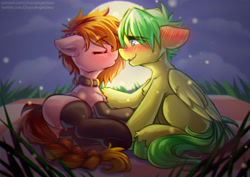 Size: 4961x3508 | Tagged: safe, artist:chaosangeldesu, oc, oc only, earth pony, pegasus, pony, blushing, commission, cute, date, female, male, mare, night, romantic, stallion