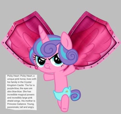 Size: 640x600 | Tagged: safe, artist:fizzled_kitty, edit, princess flurry heart, alicorn, pony, g4, alternate color palette, baby, baby pony, diaper, female, google translate, gray background, implied princess cadance, recolor, shield wings, simple background, solo