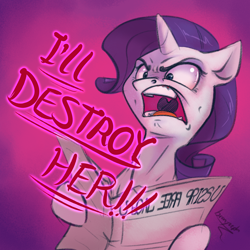 Size: 1200x1200 | Tagged: safe, artist:bronyseph, artist:papdapossum, rarity, pony, unicorn, g4, ponyville confidential, angry, female, horn, i'll destroy her, mare, newspaper, open mouth, scene interpretation, solo