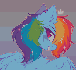 Size: 1750x1600 | Tagged: safe, alternate version, artist:mirtash, rainbow dash, pegasus, pony, g4, crown, cute, dashabetes, ear piercing, earring, eyebrows, female, grin, jewelry, lesbian pride flag, looking at you, mare, piercing, pride, pride flag, profile, regalia, smiling, smiling at you, solo, wings