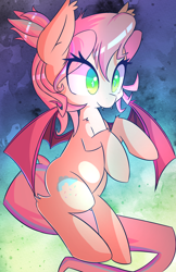 Size: 3850x5950 | Tagged: safe, artist:kawaiipony2, oc, oc only, oc:sweet skies, bat pony, pony, absurd resolution, bat ponified, bat wings, colored pupils, commission, cute, fangs, female, mare, ocbetes, race swap, smiling, solo, spread wings, wings