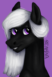 Size: 2014x2979 | Tagged: safe, artist:reamina, oc, oc:dusty tome, pony, bust, female, mare, portrait, purple background, simple background, solo