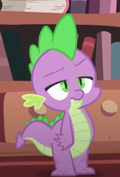 Size: 338x498 | Tagged: safe, screencap, spike, dragon, g4, lesson zero, season 2, annoyed, cropped, fangs, frown, lidded eyes, male, solo, spike is not amused, unamused
