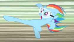 Size: 909x517 | Tagged: safe, screencap, rainbow dash, pegasus, pony, g4, lesson zero, belly, cropped, flying kick, goggles, open mouth, solo