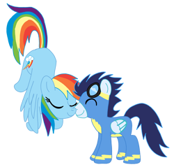 Size: 2346x2239 | Tagged: artist needed, safe, rainbow dash, soarin', pegasus, pony, duo, duo male and female, female, male, mare, nuzzling, ship:soarindash, shipping, simple background, stallion, straight, transparent background