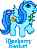 Size: 95x127 | Tagged: safe, artist:xentra54, oc, oc only, oc:blueberry basket, pegasus, pony, g1, animated, baby, baby pony, base used, black outlines, blueberry, bow, digital art, female, filly, flying, foal, food, gif, looking up, name, pixel art, simple background, smiling, solo, tail, tail bow, text, white background