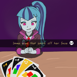 Size: 2048x2048 | Tagged: safe, artist:spookysocks, sonata dusk, equestria girls, g4, meme, meme template, moments before disaster, smiling, smirk, solo, uno