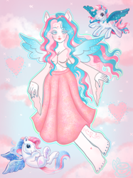Size: 1024x1366 | Tagged: safe, artist:minttea030, star catcher, pegasus, pony, equestria girls, g3, g4, barefoot, clothes, equestria girls-ified, eyeshadow, feet, female, lipstick, makeup, mare, midriff, nail polish, ponied up, shirt, skirt, solo, toenail polish