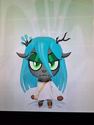 Size: 3468x4624 | Tagged: safe, artist:notsafeforsanity, queen chrysalis, changeling, changeling queen, anthro, g4, mii, miitopia, photo, picture of a screen, short, solo