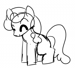 Size: 550x500 | Tagged: safe, artist:allhallowsboon, earth pony, pony, ^^, animated, blank flank, dancing, eyes closed, female, female focus, gif, happy, mare, monochrome, rough sketch, simple animation, simple background, sketch, solo, solo female, solo focus, twerking, white background
