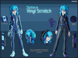 Size: 2500x1875 | Tagged: safe, artist:devillustart, oc, oc:vinyl scratch(prisoners of the moon), human, equestria girls, g4, clothes, fireheart76's latex suit design, freckles, gloves, humanized, latex, latex boots, latex gloves, latex suit, prisoners of the moon, reference sheet, rubber, rubber suit