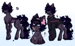 Size: 2560x1594 | Tagged: safe, artist:xiningtoxin, oc, oc only, pony, chest fluff, concave belly, fluffy, gradient background, headphones, reference sheet, solo, thin, tongue out
