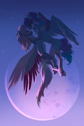 Size: 1369x2048 | Tagged: safe, artist:hichieca, oc, oc only, pegasus, pony, commission, duo, moon, pegasus oc, stars, ych result