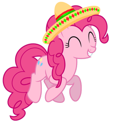 Size: 2489x2711 | Tagged: safe, artist:lizzmcclin, pinkie pie, earth pony, pony, g4, ^^, cinco de mayo, eyes closed, female, hat, mare, simple background, smiling, solo, sombrero, transparent background, vector