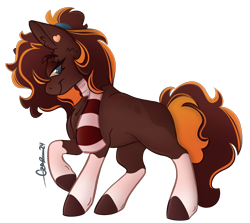 Size: 1940x1731 | Tagged: safe, artist:trashpanda czar, oc, oc only, oc:pumpkin spice, earth pony, body markings, cheek fluff, chest fluff, clothes, ear fluff, ear piercing, female, hair tie, looking at you, mare, piercing, ponytail, scarf, simple background, smiling, solo, solo female, transparent background