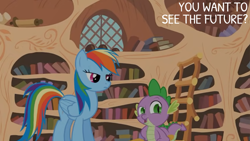 Size: 2000x1125 | Tagged: safe, edit, edited screencap, editor:quoterific, screencap, rainbow dash, spike, g4, it's about time