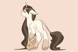 Size: 2048x1365 | Tagged: safe, artist:mscolorsplash, oc, oc only, classical unicorn, pony, unicorn, beige background, circlet, cloven hooves, coat markings, female, floppy ears, horn, leonine tail, looking up, mare, simple background, socks (coat markings), solo, unshorn fetlocks