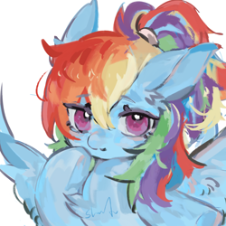 Size: 2048x2048 | Tagged: safe, artist:琼觞觞, rainbow dash, pegasus, pony, bust, female, mare, portrait, simple background, solo, white background
