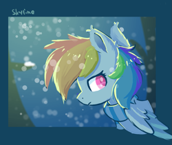 Size: 791x669 | Tagged: safe, artist:skylinepony_, rainbow dash, pegasus, pony, bust, clothes, female, mare, profile, scarf, snow, solo