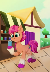Size: 846x1200 | Tagged: safe, artist:skylinepony_, sunny starscout, g5, solo, tongue out, tree, unshorn fetlocks