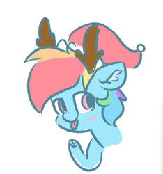 Size: 489x522 | Tagged: safe, artist:skylinepony_, rainbow dash, antlers, blushing, christmas, hat, holiday, santa hat, simple background, tongue out, white background