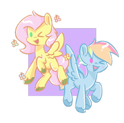 Size: 542x539 | Tagged: safe, artist:skylinepony_, fluttershy, rainbow dash, pegasus, pony, g4, duo, duo female, female, mare, one eye closed, open mouth, open smile, passepartout, smiling, wink
