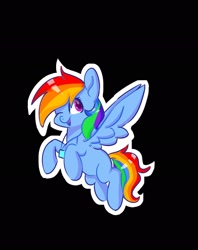 Size: 1620x2048 | Tagged: safe, artist:skylinepony_, rainbow dash, pegasus, pony, g4, badge, black background, one eye closed, open mouth, open smile, outline, simple background, smiling, solo, white outline, wink