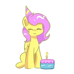 Size: 843x843 | Tagged: safe, artist:skylinepony_, fluttershy, pegasus, pony, birthday, birthday cake, cake, female, food, smiling, solo