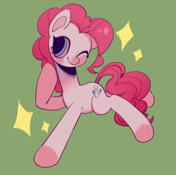 Size: 2037x2024 | Tagged: safe, artist:nimingxiwang168, pinkie pie, earth pony, pony, female, green background, mare, one eye closed, simple background, solo, sparkles, wink