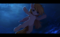 Size: 1383x856 | Tagged: safe, artist:airiniblock, oc, oc only, pegasus, asphyxiation, drowning, female, pegasus oc, sad, solo, solo female, underwater, water, wings