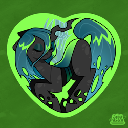 Size: 2894x2894 | Tagged: safe, artist:jellysketch, queen chrysalis, changeling, changeling queen, g4, eyes closed, female, heart, high res, solo