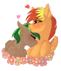 Size: 1800x2100 | Tagged: safe, artist:pixelberrry, oc, oc only, pegasus, pony, blushing, duo, female, flower, heart, mare, simple background, transparent background