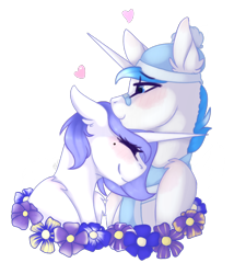 Size: 1800x2100 | Tagged: safe, artist:pixelberrry, oc, oc only, pony, unicorn, bandaid, bandaid on nose, blushing, clothes, duo, duo male and female, female, flower, horn, male, mare, scarf, simple background, stallion, transparent background