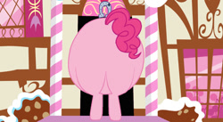 Size: 1208x661 | Tagged: safe, artist:cadpigdog97, pinkie pie, earth pony, pony, g4, balloonbutt, butt, fat, huge butt, impossibly large butt, large butt, pudgy pie, rear view, stuck, sugarcube corner, the ass is monstrously oversized for tight entrance