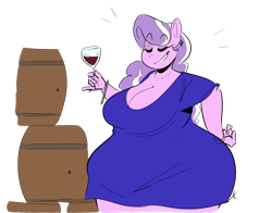 Size: 2007x1570 | Tagged: safe, artist:polofastter, artist:secretgoombaman12345, diamond tiara, earth pony, anthro, g4, barrel, big breasts, bracelet, breasts, chubby, chubby cheeks, chubby diamond, clothes, dress, ear piercing, earring, eyes closed, fat, glass, grin, hand, hand on hip, jewelry, necklace, older, older diamond tiara, piercing, simple background, sketch, smiling, solo, thighs, thunder thighs, transparent background, wide hips, wine glass