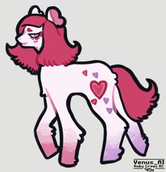 Size: 1600x1652 | Tagged: safe, artist:venus_ai_, sweetheart, earth pony, pony, g1, alternate color palette, alternate cutie mark, alternate hairstyle, alternate tail color, facial markings, floppy ears, gradient hooves, gradient legs, gray background, pink coat, pose, purple eyes, red mane, red tail, signature, simple background, tail