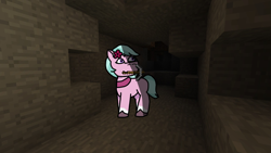 Size: 1280x720 | Tagged: safe, artist:josephthedumbimpostor, dahlia, earth pony, pony, g5, cave, minecraft, mouth hold, pickaxe