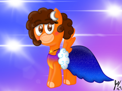 Size: 2160x1620 | Tagged: safe, artist:jesslmc16, oc, oc only, pegasus, background, clothes, dress, female, gala dress, grand galloping gala, looking at you, mare, mlptwtgala, pegasus oc, signature, smiling, smiling at you, sparkles, spread wings, standing, wings
